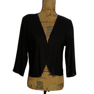 Caeliann L Top Cardigan Black Open Front Crinkle Texture Crop Hand Wash Career